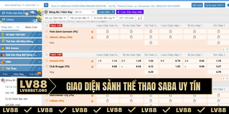 Giao diện sảnh thể thao Saba uy tín